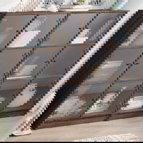 VidaXL Knjižna omara z vrati rjavi hrast 136x37x109 cm inženirski les Slike