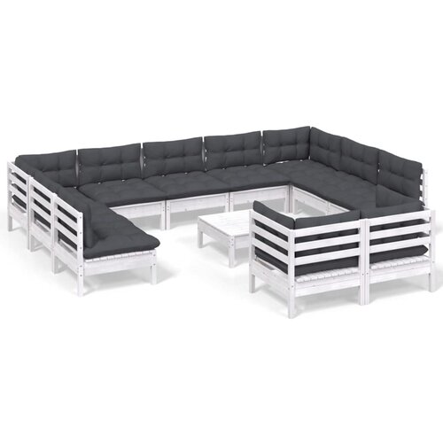 Maison Chic Seti vrtnega pohištva - Vrtna garnitura - Vrtni pohištvo set 12-delna z blazinami bela borovina, (21819799) Cene