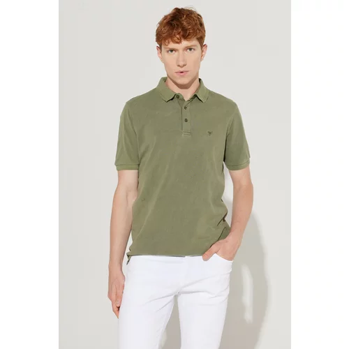 ALTINYILDIZ CLASSICS Men's Khaki Slim Fit Slim Fit Polo Neck 100% Cotton Short Sleeves Patterned T-Shirt.