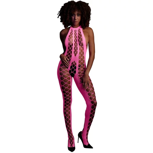 Ouch! Glow in the Dark Bodystocking with Halterneck Neon Pink XL-4XL