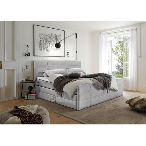 MID.YOU POSTELJA BOXSPRING 183 cm x 200 cm , tekstil, leseni material svetlo siva Cene