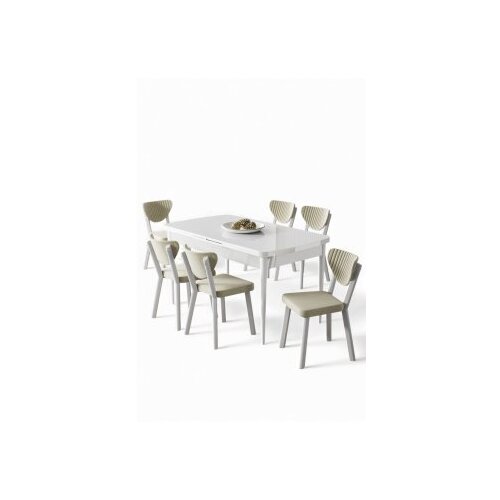 Hanah home Rasklopivi trpezarijski sto i stolice (7 delova) Exve White Cream Cene