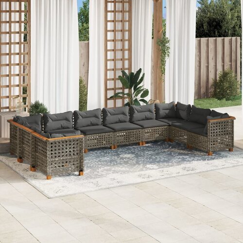 VidaXL 10-dijelni set vrtnih sofa od poliratana s jastucima sivi Slike