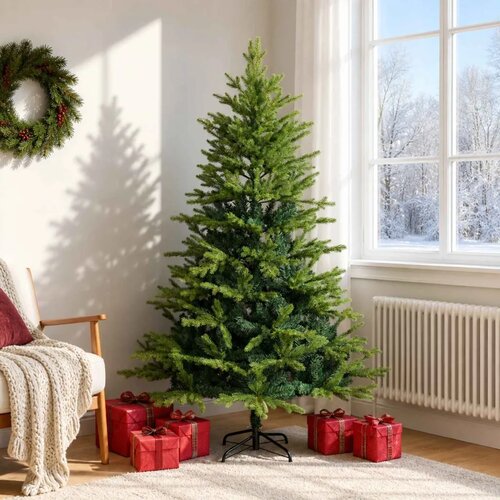  Umjetno božićno drvce s nogom 180 cm PVC i metal Zelena - Zelena 180 cm bez LED svjetala Cene