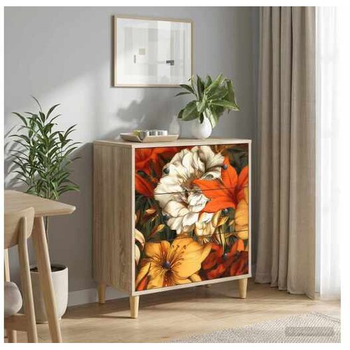 VidaXL Komoda GENNEP Print ljiljana 66 x 36 5 x 75 cm Sonoma - Print ljiljana Slike