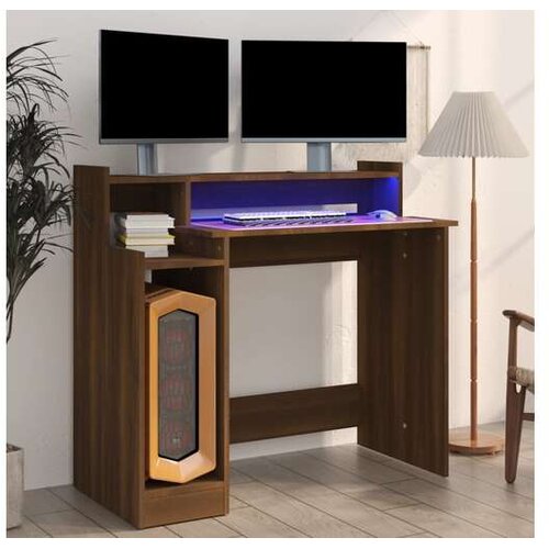  Pisalna miza z LED lučkami rjavi hrast 97x45x90 cm inž. les Cene