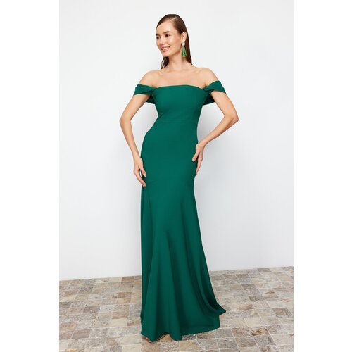 Trendyol Emerald Green Straight Fitted Woven Evening & Graduation Dress Slike
