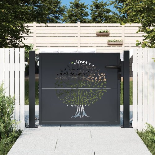 vidaXL Vrtna vrata antracitna 105x105 cm jeklena oblika drevesa Cene