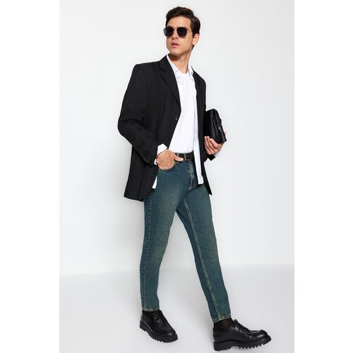 Trendyol Men's Navy Blue Green Tinted Relax Fit Jeans Denim Trousers. Slike