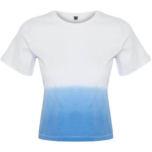 Trendyol Blue Gradient Transitional Relaxed Fit/Crop Knitted T-Shirt
