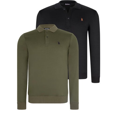 Dewberry DOUBLE SET V4007 MEN'S SWEATSHIRT-BLACK-KHAKI Cene