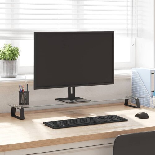  Stalak za monitor crni 100x20x8 cm kaljeno staklo i metal Cijene