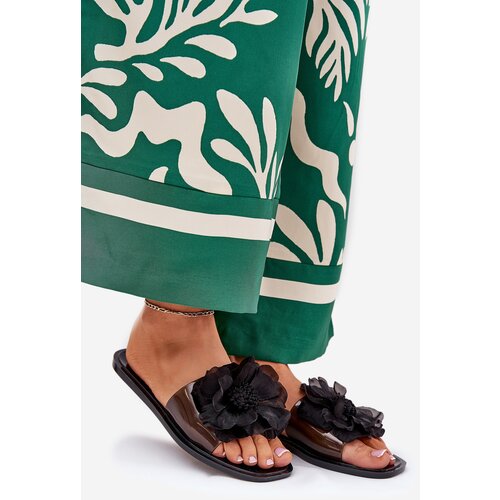 Boto Transparent Flat Women's Slippers With Artificial Flower Black Vobetta Cene