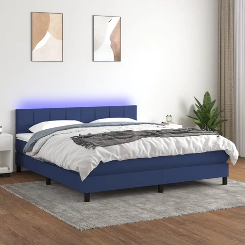 vidaXL Krevet box spring s madracem LED plavi 160x200 cm od tkanine