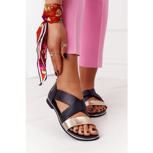 EVENTO Leather Sandals With Drawstrings Gold-Black Apulia Cene