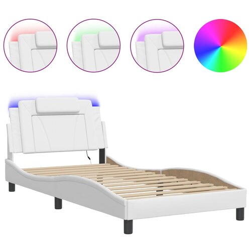 Maison Chic Posteljni okvir - Enojna postelja - Postelja za odrasle z LED lučkami bel 100x200 cm umetno usnje, (21696817) Slike