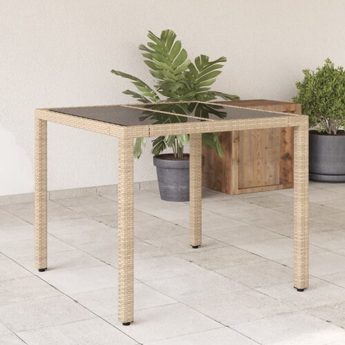  The Living Store Vrtna miza s stekleno plo&amp;scaron;čo bež 90x90x75 cm poli ratan - Vrtna Miza, (21463070) Slike