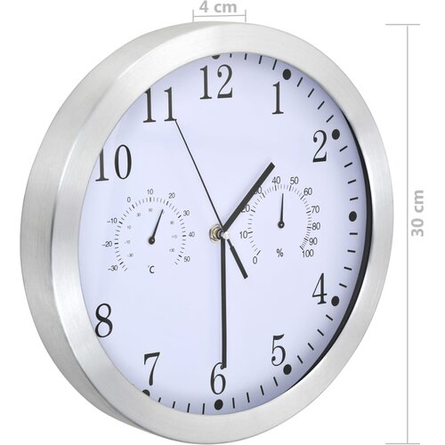  Zidni sat s kvarcnim mehanizmom higrometrom i termometrom 30 cm Slike