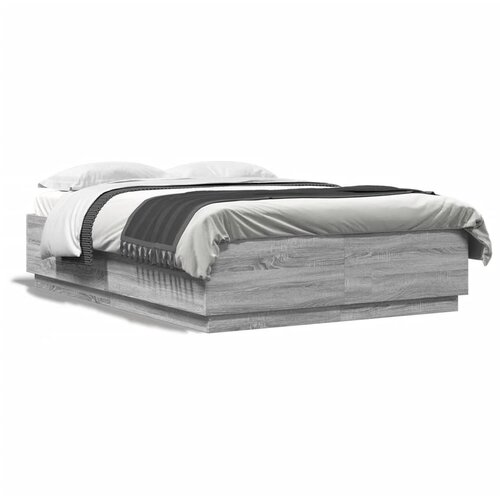 VidaXL Posteljni okvir z LED lučkami siva sonoma 120x200 cm inž. les Slike