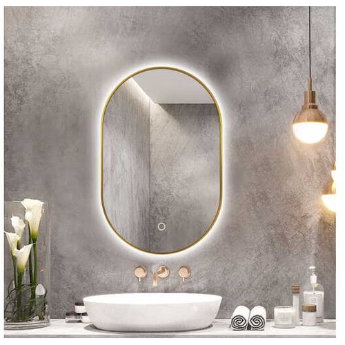 S6_Steklarstvo_sest S6 STEKLARSTVO &amp;Scaron;EST kopalni&amp;scaron;ko ogledalo S611A z LED osvetlitvijo, aluminij, 60x90cm, z zlatim okvirjem Slike