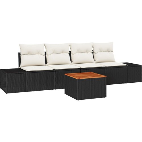 vidaXL 5-delni vrtni kavčni set z blazinami Črna poli ratan akacija, (22093547) Cene