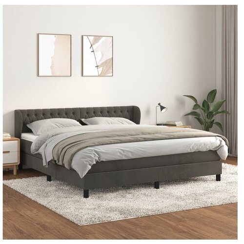 Box spring postelja z vzmetnico temno siva 160x200 cm žamet Cene