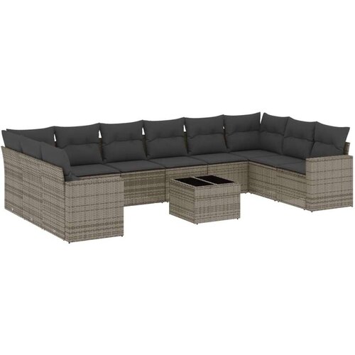vidaXL 11-dijelni set vrtnih sofa od poliratana s jastucima sivi Cijene