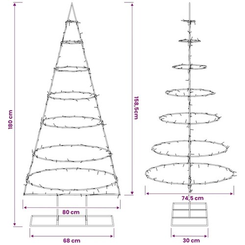  Metalno božićno drvce sa stalkom KUOPIO 180 cm Topla bijela - 180 cm Crna s LED svjetlima Slike