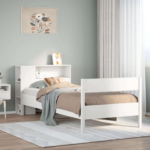 VidaXL Krevet s regalom za knjige bez madraca bijeli 90x190cm borovina Slike