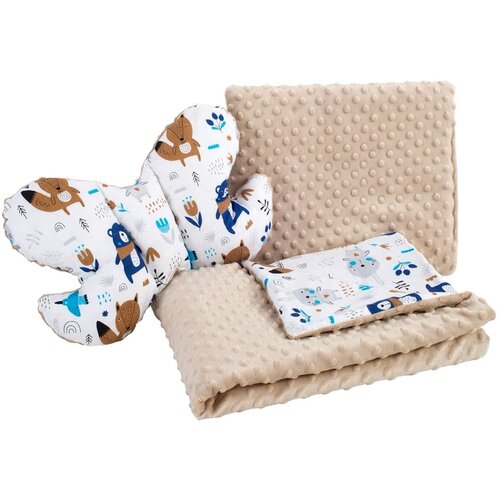 Medi Partners Quilt set with a stroller pillow + butterfly - Animals in the forest + beige minky Slike