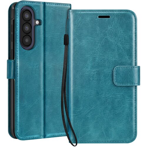 Oem Mayaxess, Denarnica etui Galaxy A57 z zapestnim trakom in stojalom, Turkizna, (5000275473) Slike