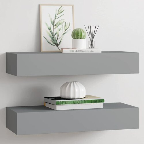  Zidne police s ladicom 2 kom sive 60 x 23,5 x 10 cm MDF Cene
