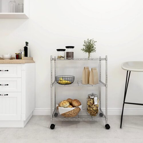VidaXL 3-nadstropni regal s kolesi 60x35x81 cm krom 150 kg Slike