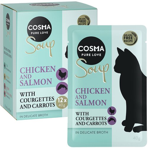 Cosma Soup 12 x 40 g - Pileća prsa i losos s tikvicom i mrkvom Slike