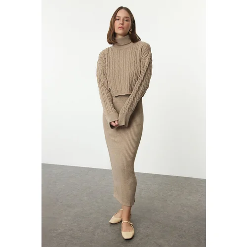 Trendyol Mink Midi Knit Sweater Dress