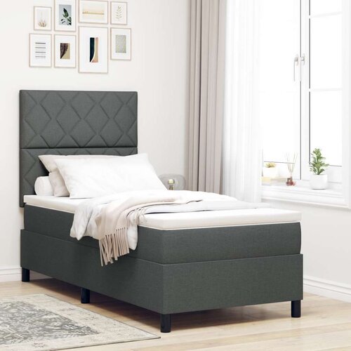 VidaXL Krevet s podnicom i madracem tamnosiva tkanina 90x200 cm Slike