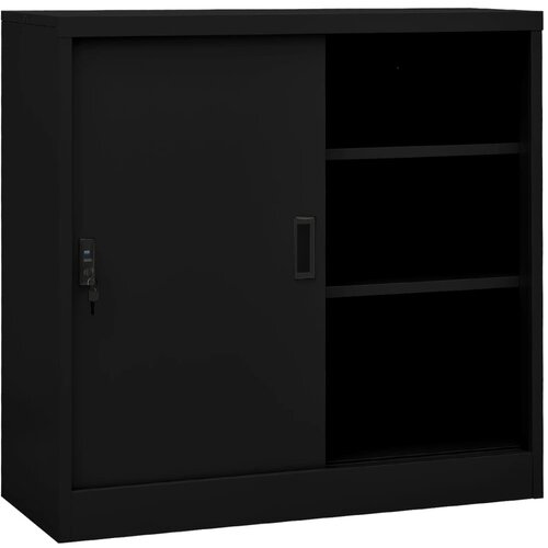Furnova Pisarni&amp;scaron;ka omara z drsnimi vrati črna 90x40x90 cm jeklo, (21919655) Slike