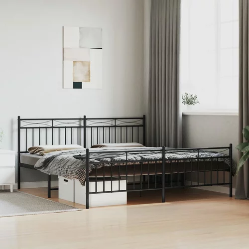 vidaXL Kovinski posteljni okvir z vzglavjem in vznožjem črn 180x200 cm