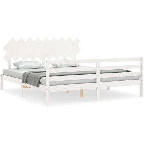 Maison Chic Posteljni okvir - Dvoposteljna postelja - Zakonska postelja z vzglavjem bel trden les-J15825, (21764030) Slike