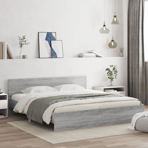 Furnova Posteljni okvir z vzglavjem in LED siva sonoma 180x200 cm, (21938700) Slike