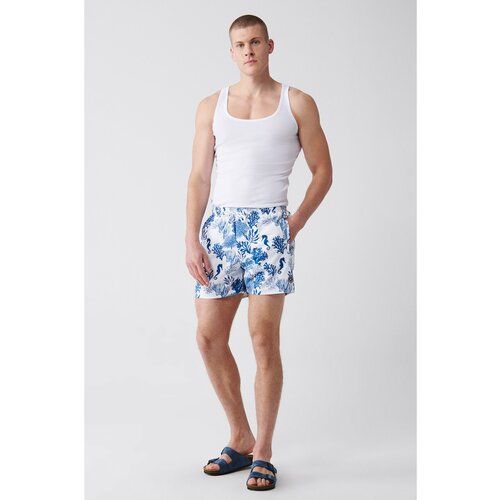 Avva Men's Light Navy Blue Quick Dry Printed Standard Size Swimwear Marine Shorts Slike