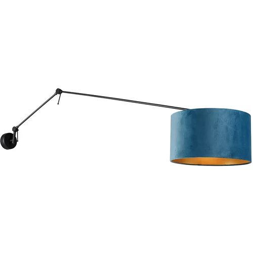 QAZQA Stenska svetilka črna z velur senčnikom modra 35 cm nastavljiva - Blitz