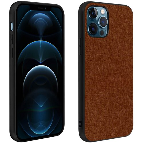 AVIZAR Trden ovitek za iPhone 12 Pro Max s silikonsko konturo, elegantno tkanino - rjava, (20719198) Cene
