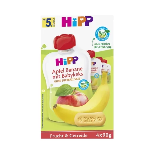 Hipp Bio vrečka za stiskanje - jabolko in banana z otroškimi piškoti
