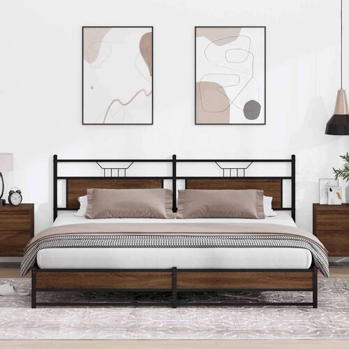 Metalni Kovinski posteljni okvir brez vzmetnice rjavi hrast 200x200 cm, (21829630) Slike