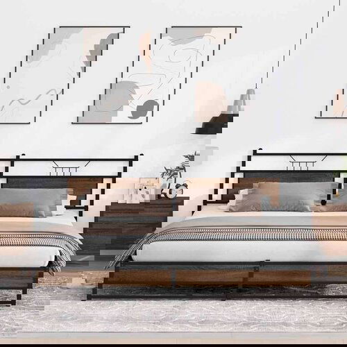 Metalni okvir kreveta bez madraca smeđa boja hrasta 200x200 cm Slike