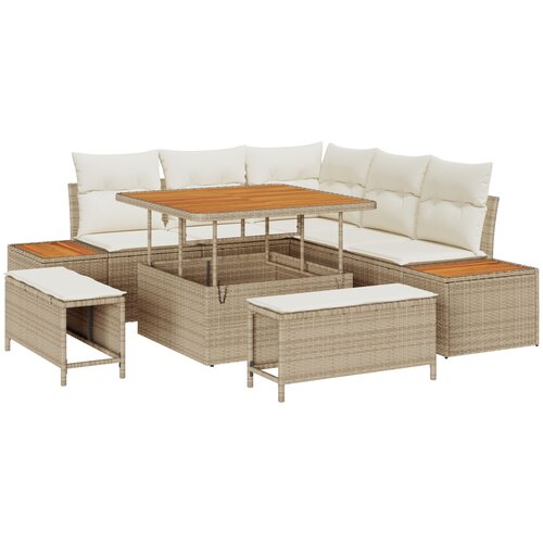 vidaXL 8-dijelni vrtni sofa set s jastučićima Bež Poliratan Akacija, 3-dijelni vrtni dining set s jastučićima Bež Poliratan Akacija Cene