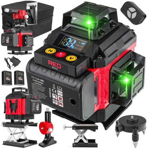  Aku. LCD 4D 16 linijski zeleni gradbeni laserski nivelir 2x 3500mAh + daljinec Cene
