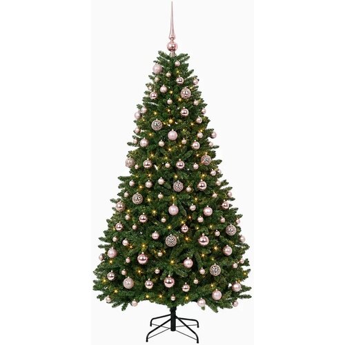  Umjetno božićno drvce srednje zeleno s kuglicama 240 cm - Srednje zelena &amp;Oslash; 120 x 240 cm s 300 LED dioda i ružičastim lopticama Slike