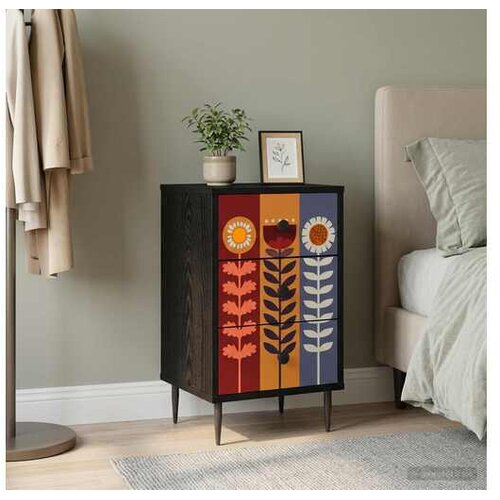 vidaXL Noćni ormar ESSEN Crni hrast 36 x 33 x 61 cm Konstruirano drvo - Uzorak suncokreta 1 Cene